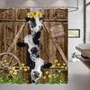 Wood Door Cow Shower Curtain Farm Animal Barn Door Wooden Wheel Pumpkin Sunflower Retro Bath Curtain Bathroom Accessories Set