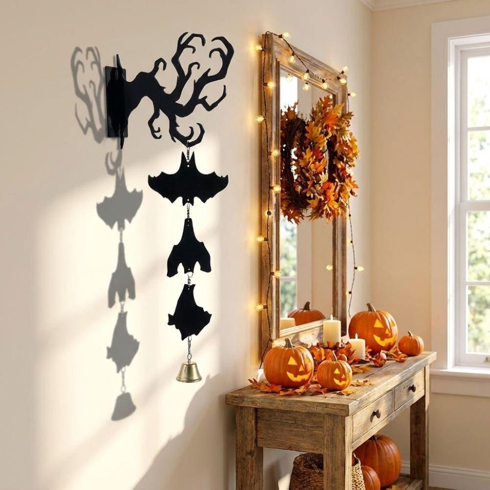 2D Flat Inverted Branch Bat Wind Chime Spooky Hanging Bat Pendant Hanging Door Bell Front Door