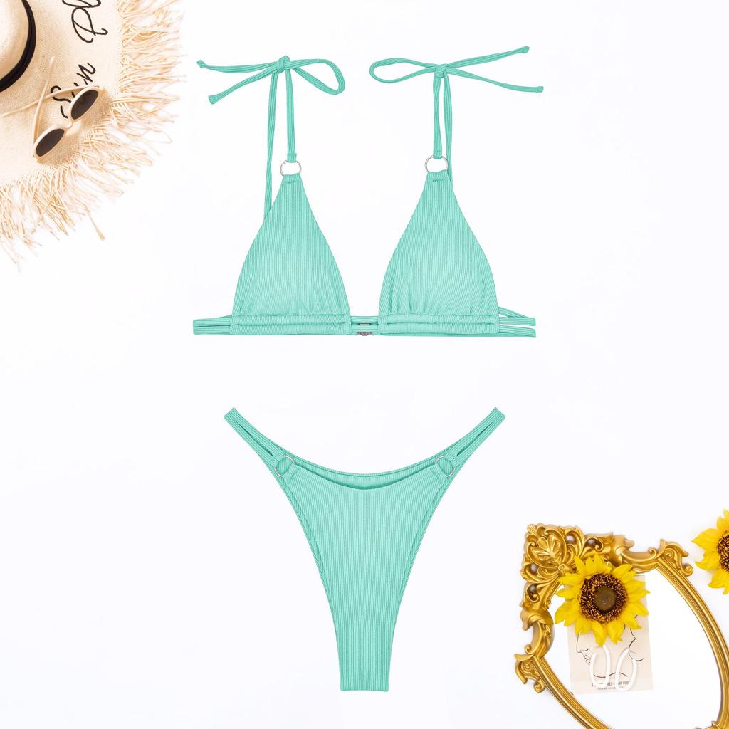 Europäischer & Amerikanischer Gerippter Dreieck-Bikini: Doppelseitig, Sexy, Grenzüberschreitende Bademode