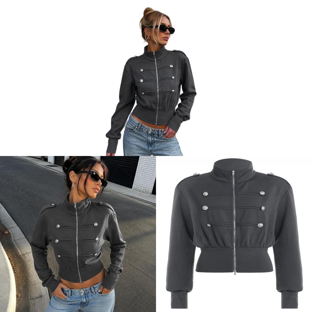Napoleon Retro Stand Collar Doublebreasted Jacket For Casual Streetwear And Women