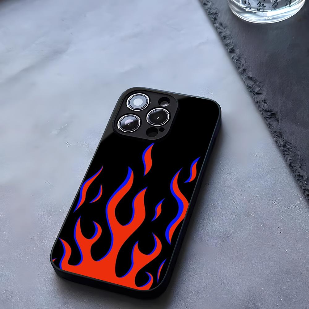 

Модный Чехол для Телефона с Рисунком Пламени Закаленное Стекло Для IPhone 17 13 14 16 12 15 11 Pro Max Plus Mini X XR SE2020 Coque iPhone 16 Plus