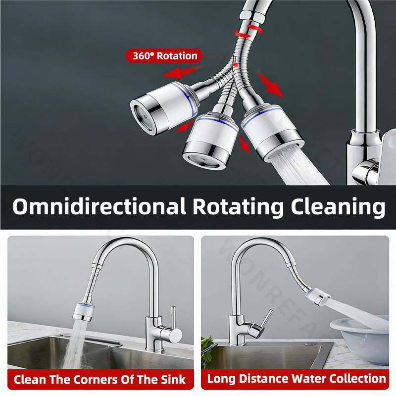 Kitchen Sink Faucet Extender 360 Swivel Water Filter Soft Water Anti Splash Long Reach Bubble Aerator with Universal Fit