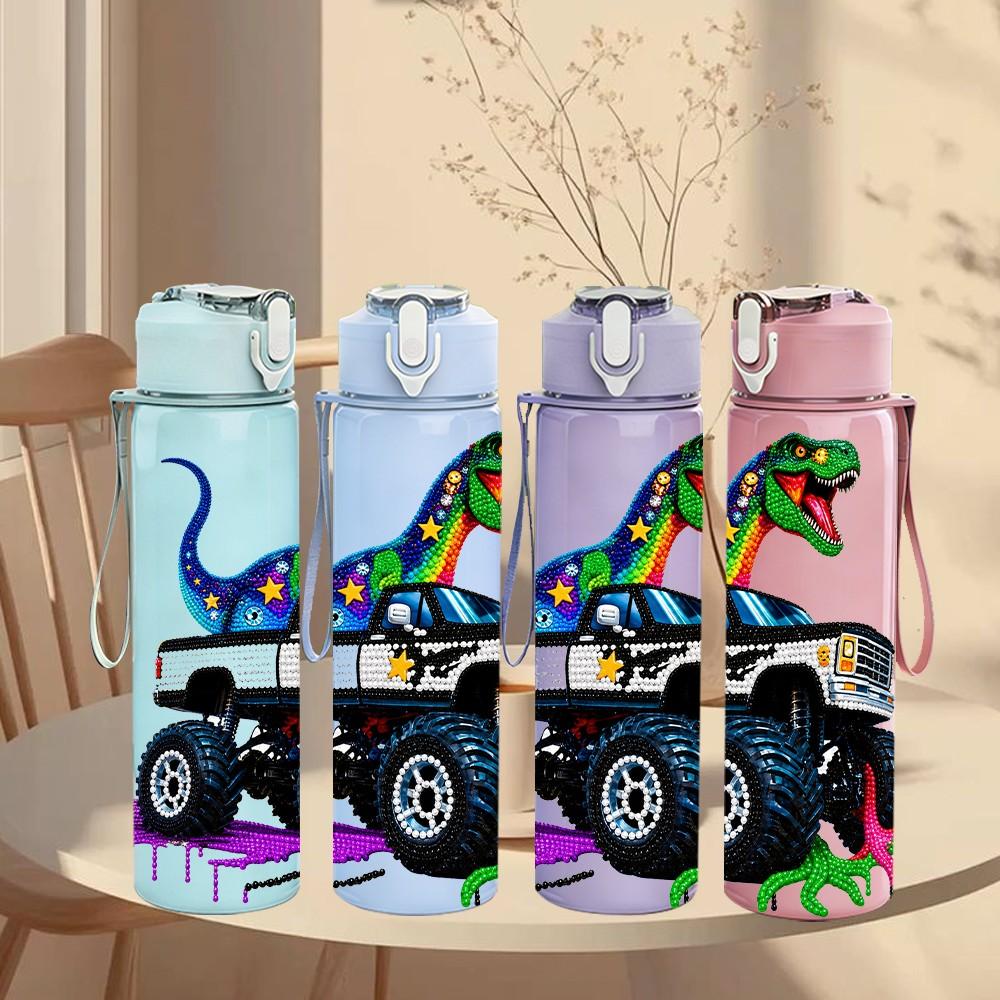 1PC Dinosaur Off Road Truck 750ml Color Plastic Sports Water Bottle Leakproof Flip Straw Lid Suitable for Sports Office Home Use