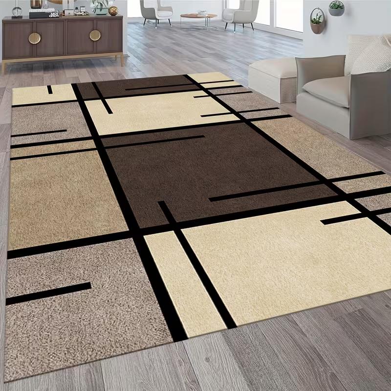 Gray White Block Striped Area Rug Modern Minimalist Geometric Non Slip Soft Carpet Living Room Bedroom Office Indoor Decor Rug