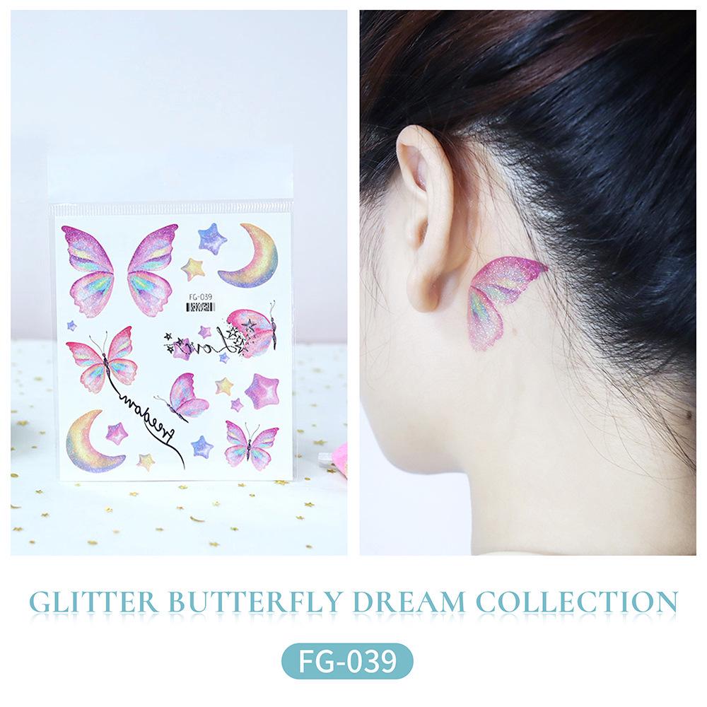 Ruikalong Waterproof Long-Lasting Glitter Butterfly Tattoo Sticker for Children's Makeup
