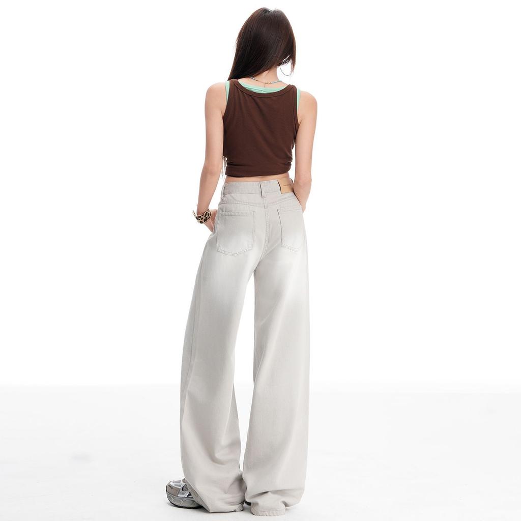 Spring Summer Vintage Sandblast Premium Lyocell Relaxed Straight Leg Trendy Daily Denim Long Pants Ladies Casual Pants Oversize Denim Trousers