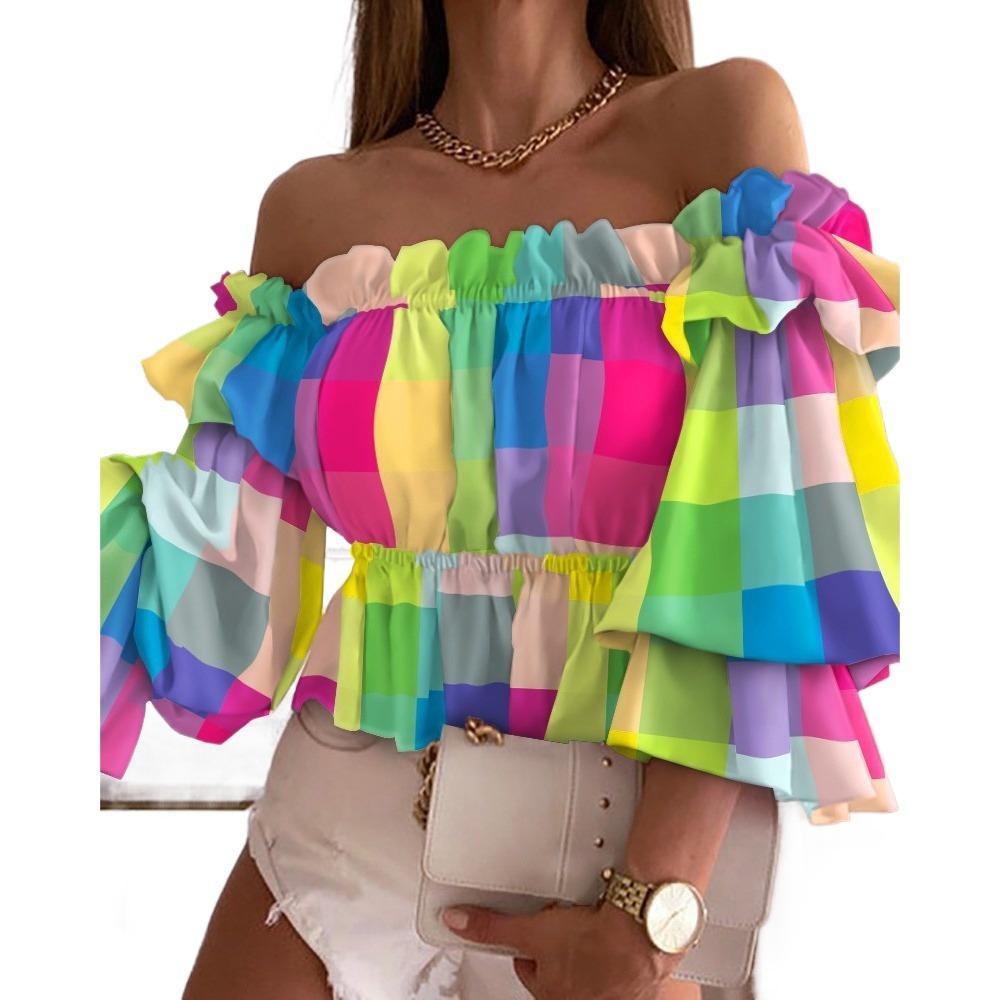 

GMXIA Женские модные повседневные летние блузки и рубашки с рукавом 3/4 на одно плечо XL