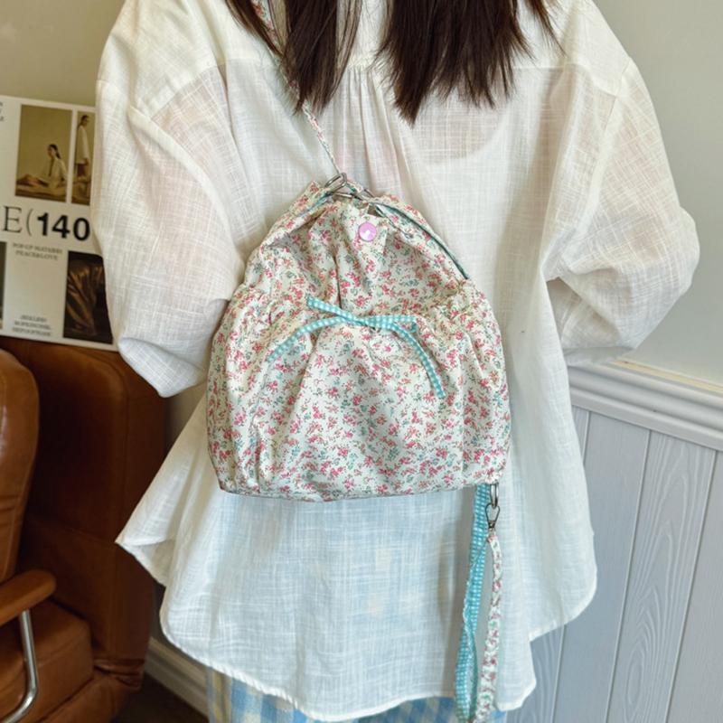 Women's Floral Print Crossbody Shoulder Bag Fashion Washable Fabric Pink Flowers Small Backpack for Casual & Special Occasions AVE