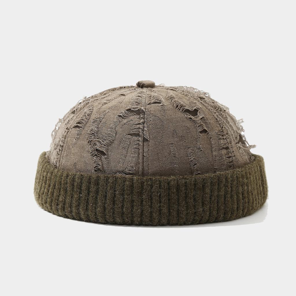 Trendy and Stylish Distressed Retro Color-Block Skull Cap - Autumn and Winter New Korean-Style Face-Slimming Beanie, Unisex Hat