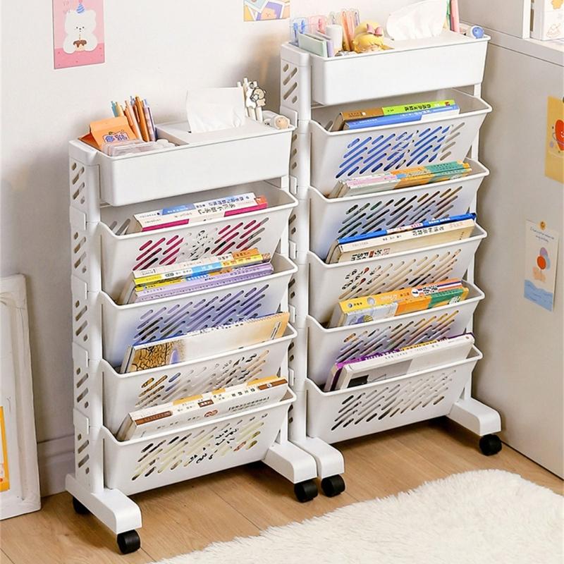 Versatile Use Bookcase Storage Rack Elegant Storag Stand with Compartments In White Perfect for Living Room or Study