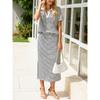 2026 Summer New Women's Fashion Casual Turn-down Collar T-shirt and Slit Skirt Set