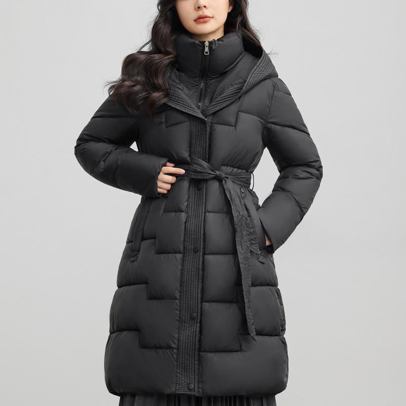 

Теплые длинные парки для женщин, пальто с поясом, модные толстые женские зимние пальто больших размеров с длинными рукавами, с капюшоном 3XL чёрный