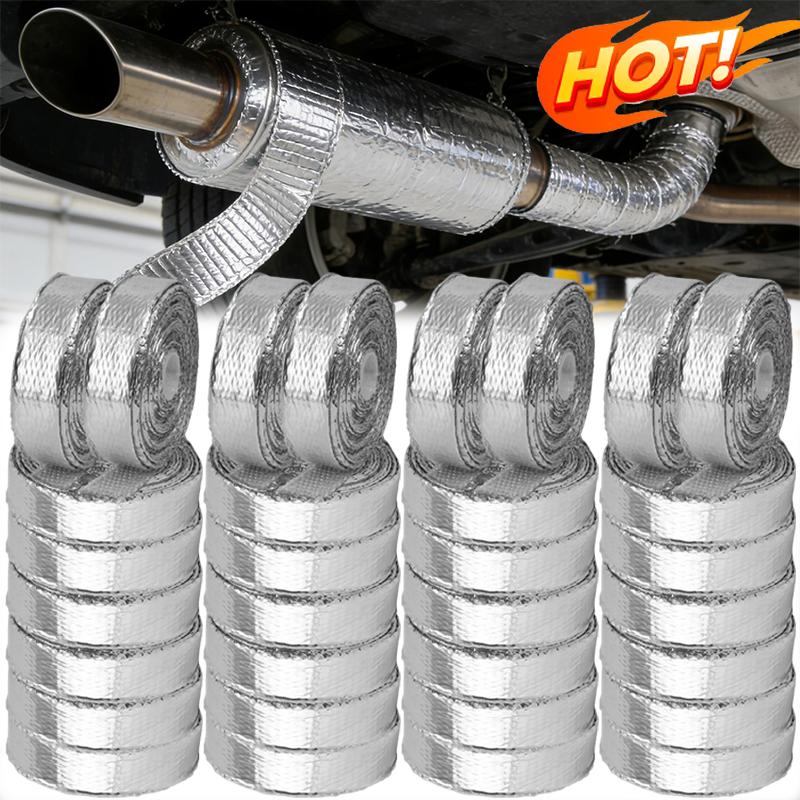 Nastro Termico per Silenziatore Moto Fascia Scarico Heat Wrap Scudo Termico in Fibra di Vetro Isolamento con Fascette in Acciaio Inox Foglio di Alluminio 5M