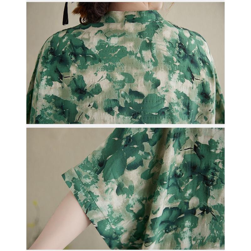 DIMANAF 2025 Women Plus Size Summer Dress Basic Long Dress Vintage Cotton Linen Casual Floral Printing Loose