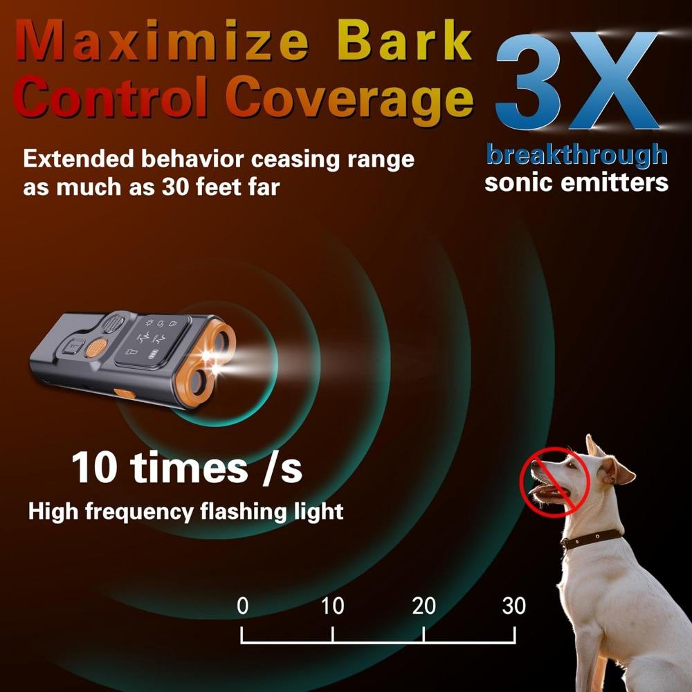 Anti Barking Device for Dogs Indoor Outside Handheld Ultrasonic  with Flashlight Dog Training Tool Rechargeable Dark Orange