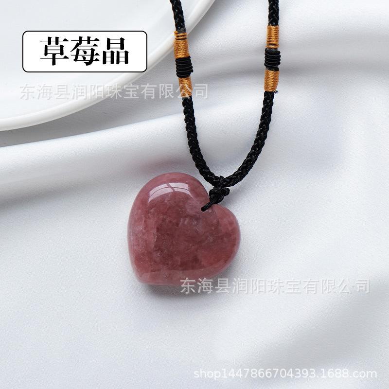 Natürlicher Kristall Liebesanhänger, Achat Halbedelstein 3cm Pfirsichherz Halskette herzförmiger Schmuckanhänger, Fabrikmode