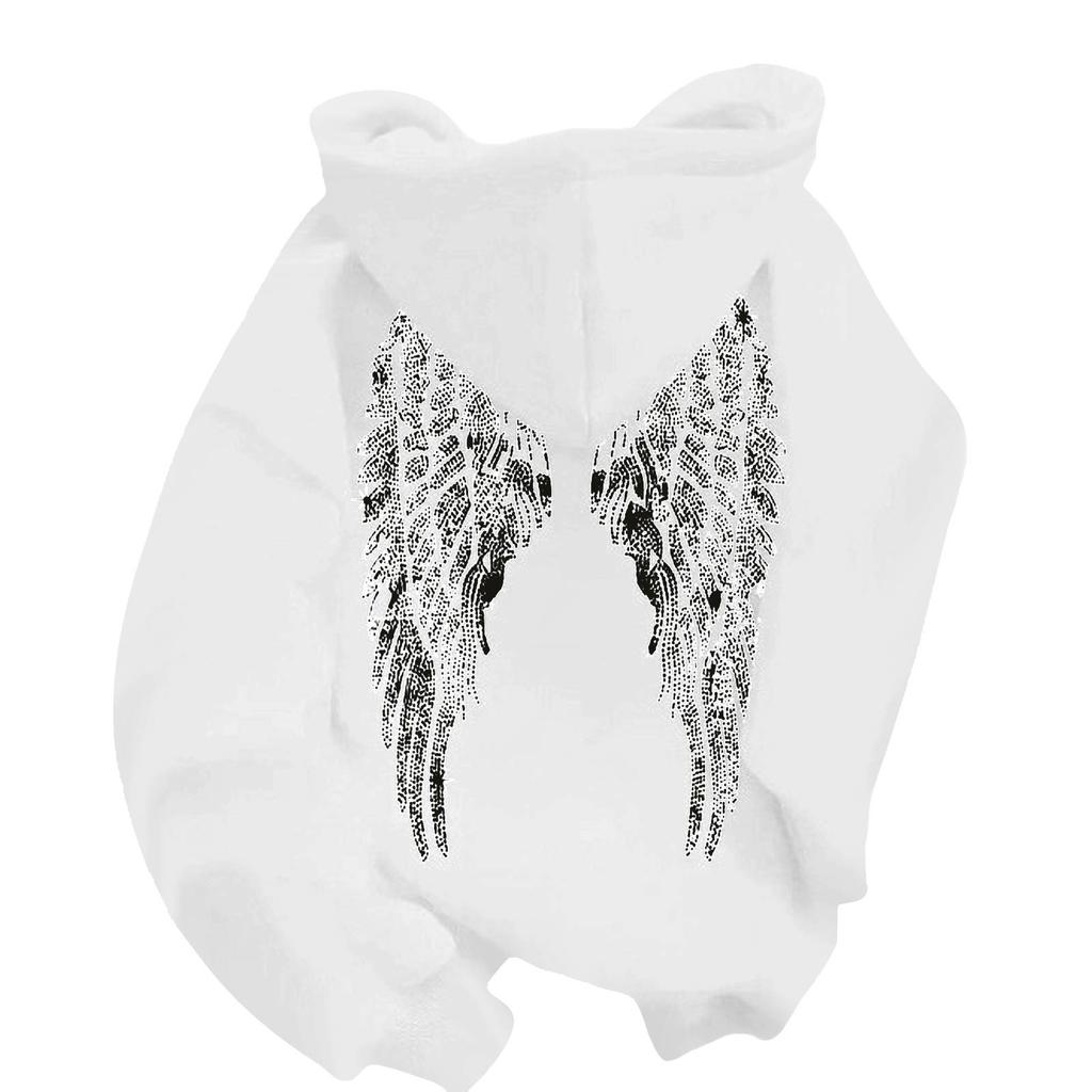 Women's Casual Pullover Hoodie Long Sleeve Sweatshirt Lightweight Soft Fabric Comfortable Fit with Wing Pattern on Back