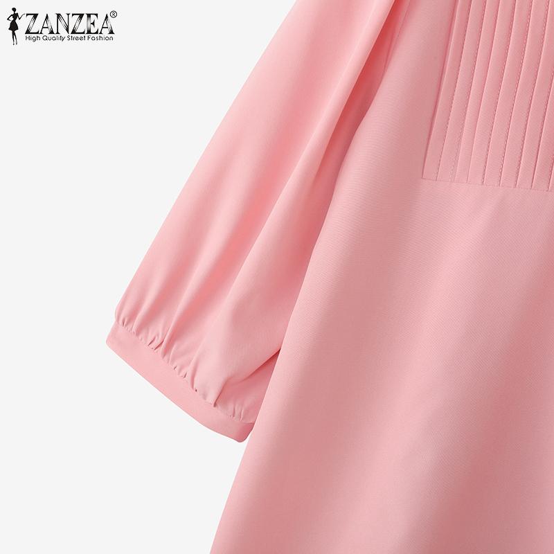 ZANZEA Dámská ležérní halenka s kulatým výstřihem, volným 3/4 rukávem a jednobarevným provedením