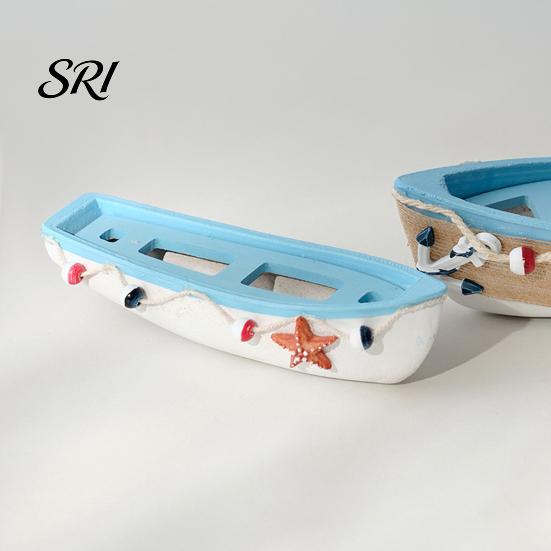 Study Room Nautical Decor Handmade Ocean Wooden Boat Model Rustic Beach Style Canoe Window Display Sailboat Figurine Themed Tabletop Ornament