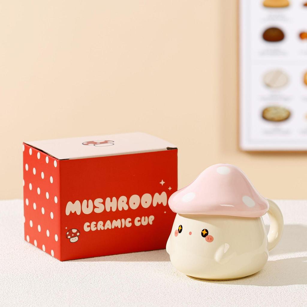 Adorable Cartoon Mushroom Large Capacity Ceramic Mug with Lid - Perfect Girls' Birthday Gift or Souvenir Coffee Cup