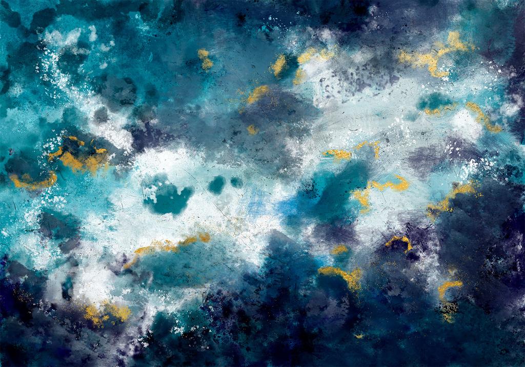 Fototapeta - Wzburzony Ocean - Abstrakcyjna Niebieska Kompozycja W Stylu Akwareli