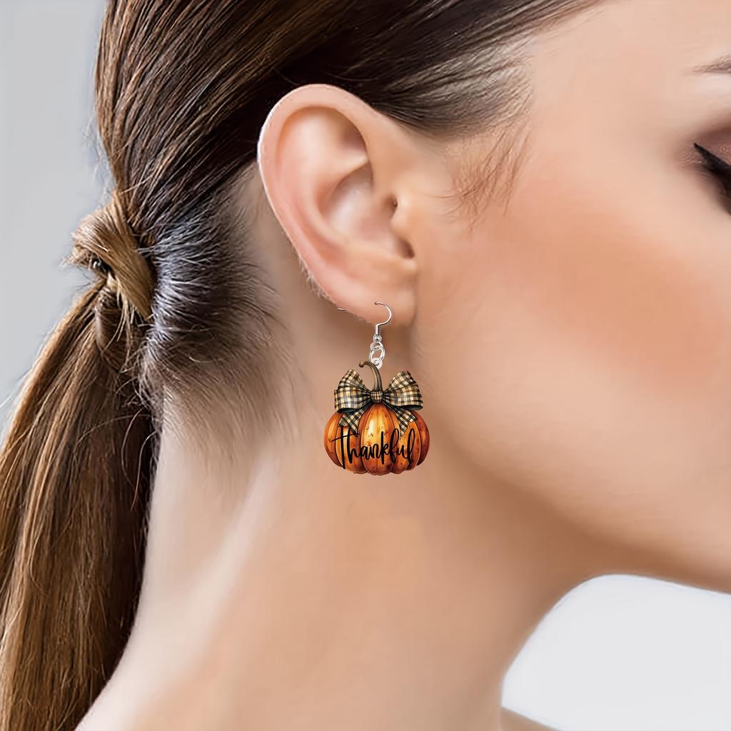 Bow Earrings Flat Acrylic Niche Design Sense Creative Halloween Pumpkin Earrings