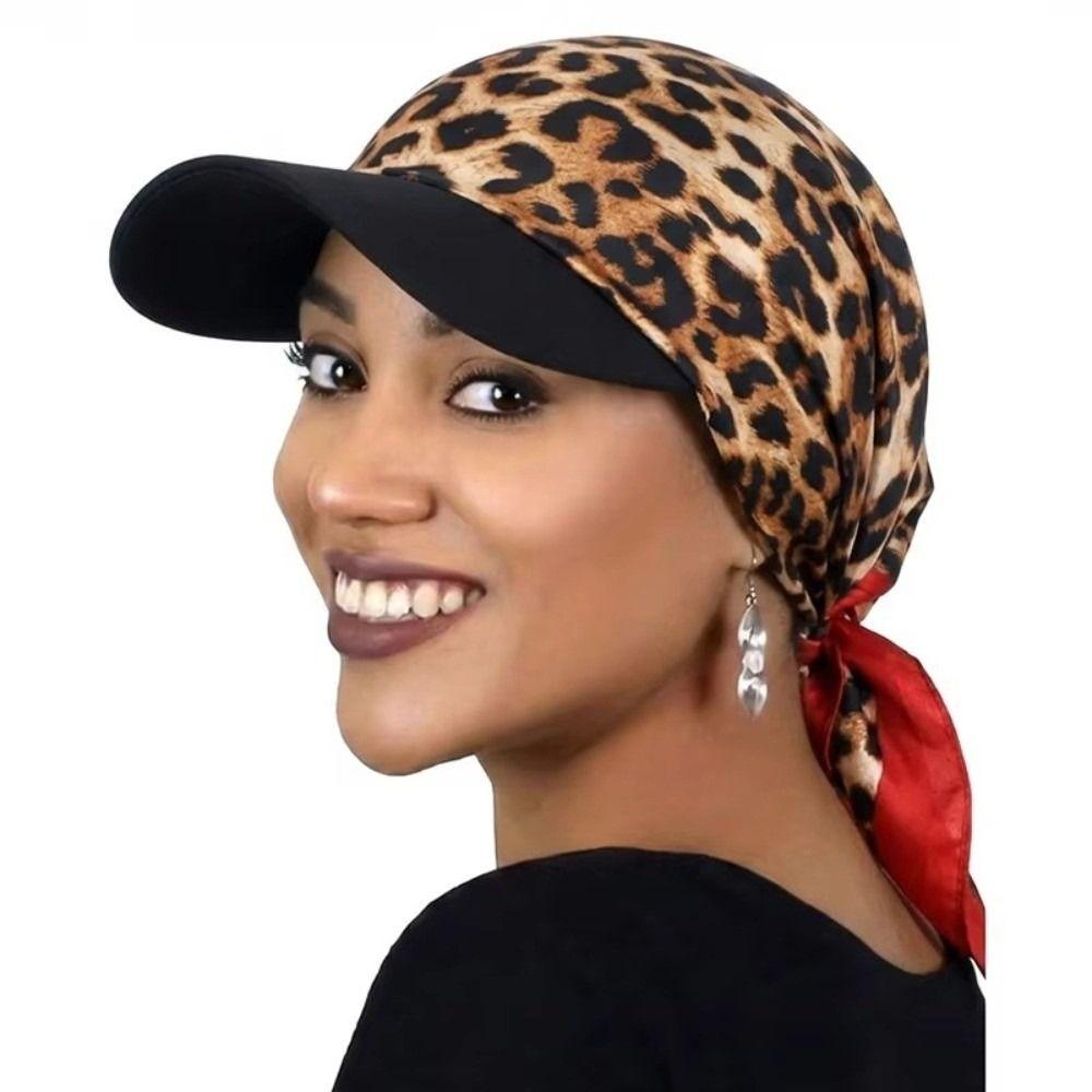 Weiches Bedrucktes Satin Kopftuch Hut UV-Schutz Atmungsaktiv Baseball Hijab Kappe Breiter Rand Bandana Chiffon Bedruckte Visiorkappe Damen