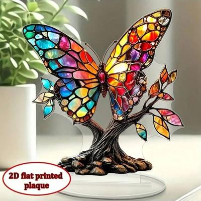 1PCS Colored Glass Butterfly And Tree of Life Decoration Exclusive Valentine's Day Home Office Decor Fashionable Ornament