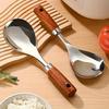 [Stainless Steel | Wooden] 2pcs Stainless Steel Wooden Handle Soup Spoon Set - Non-Stick Kitchen Utensils for Cooking, Dining