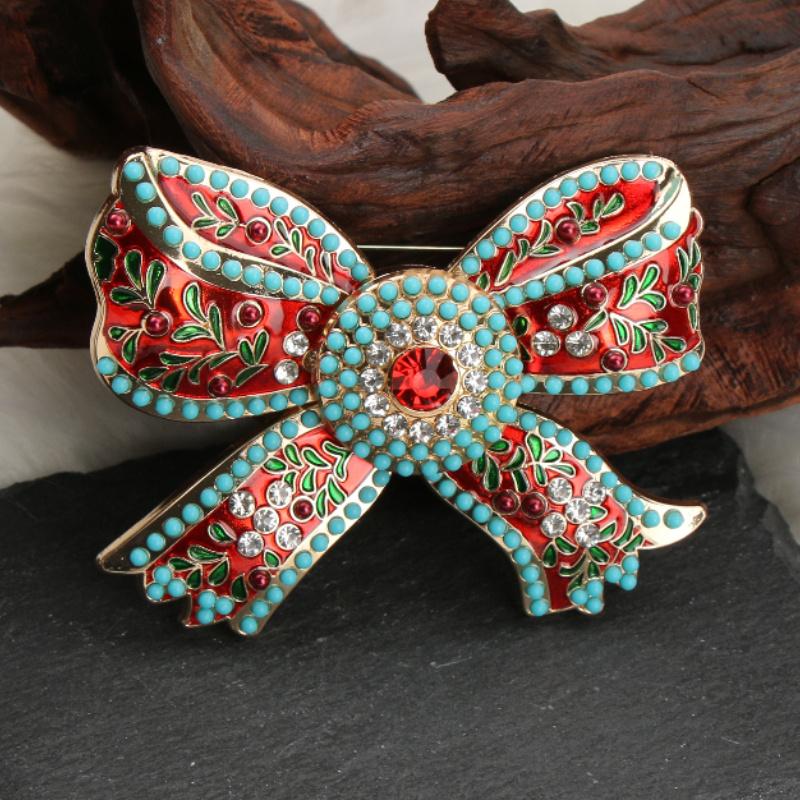 

Elegant Vintage Red Bow Brooch, Rhinestone and Enamel, Exquisite Fashion Collar Pin for Coat Decoration красный