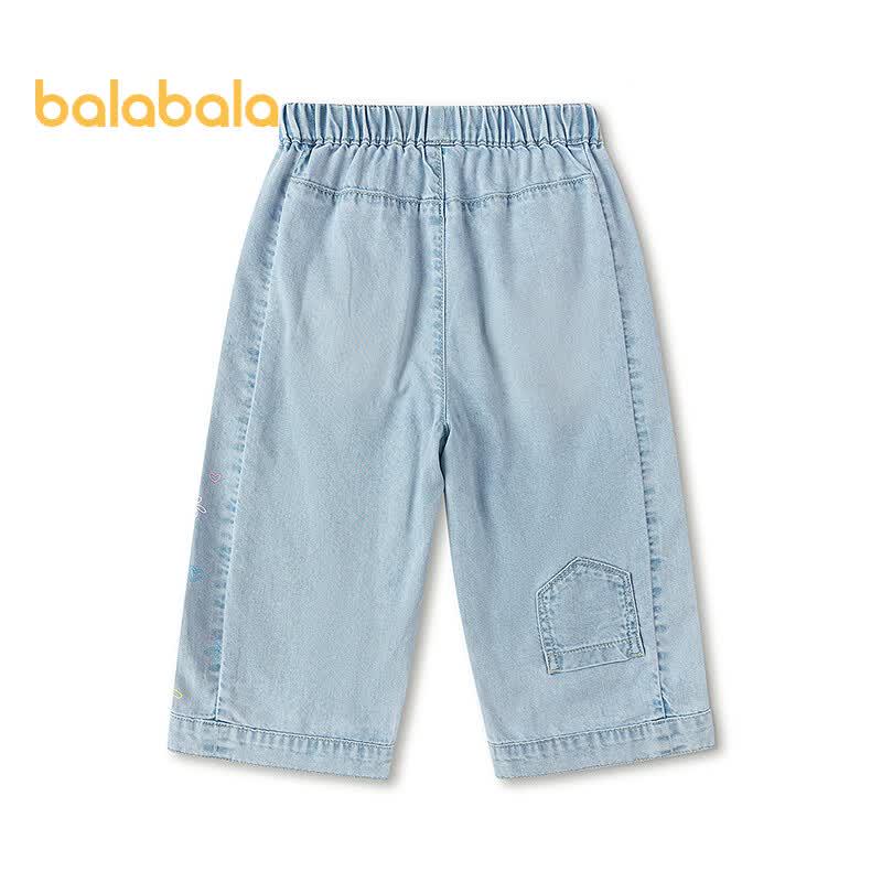 Balabala Girls' Summer Sweet Wide-Leg Denim Pants