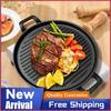 Portable Frying Pan Picnic Cast Iron Grill Pan Anti-scald Flat & Ridged Skillet Pan with Handles 12 Inch Outdoor Grill Plate