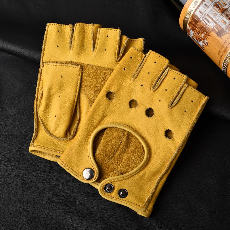 Men's & Women's Retro Half-Finger Non-Slip Cowhide Cycling Gloves for Autumn/Winter