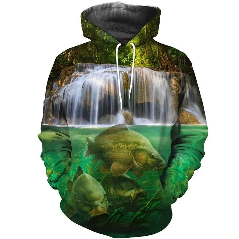 New 3D Printing CARP Fishing Pattern Hoodie Outdoor Fish Hunting Men's Sweatshirt Fashion Plus Size sudaderas tops