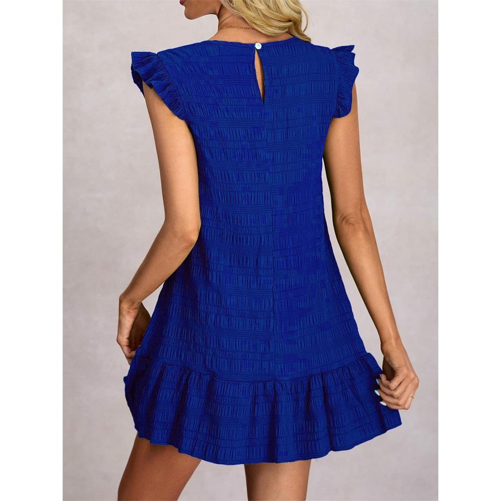 Damen Sommerkleider Damen Lässig Einfarbig Gerüscht Ärmellos Mini Kleid Gerade Vestidos Weiblich Vintage Kurze Kleider