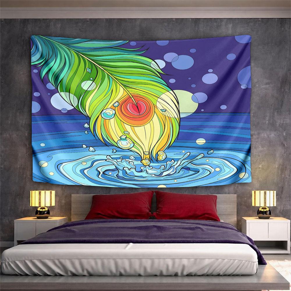 Peacock Feather Splash in Water Pattern Wall Hanging Tapestry Decorative Tapestry Home Decor for Bedroom and Living Room