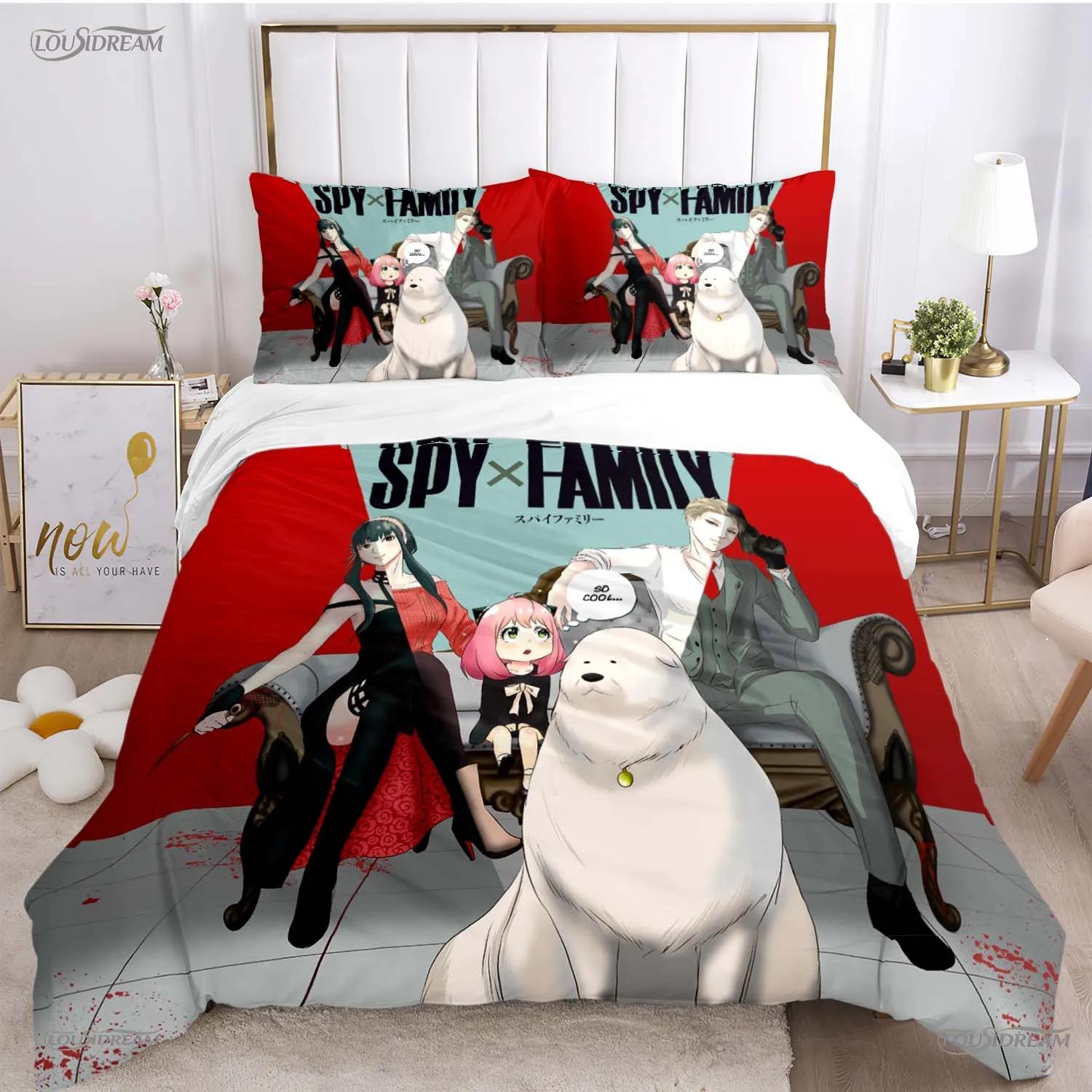 

Милый мультяшный аниме пододеяльник Spy x Family, забавные кавайные комплекты постельного белья, мягкое одеяло и наволочки, односпальный/двуспальный/королевский/кинг-сайз AU Single 140x210cm