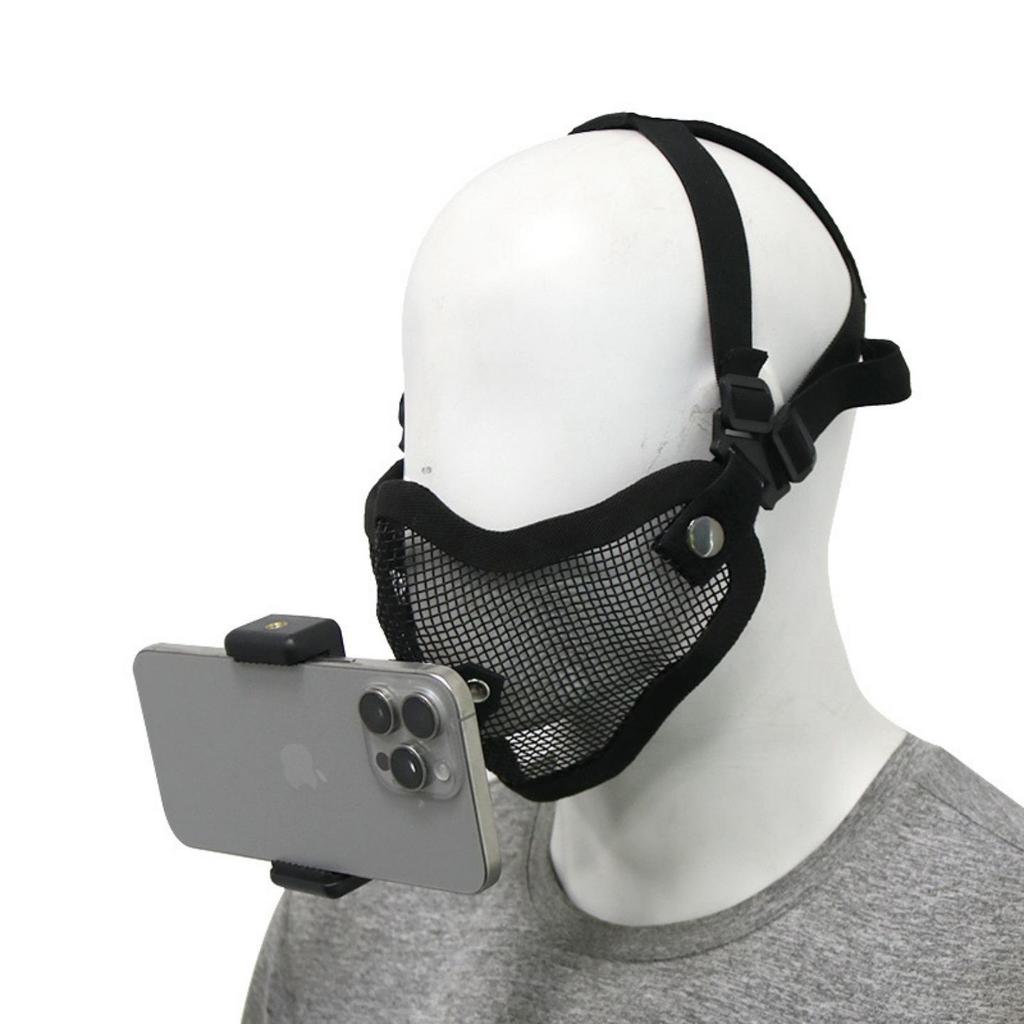 GoPro DJI Action Sports Camera Mount & Tactical Mask with Phone Holder - Half-Face Steel Wire Protective Gear