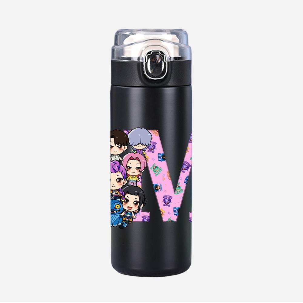 26 English Letter K-Pop Demon Hunters Printed 400Ml Water Bottle Thermos Cup Portable Stainless Steel Leak Proof Camping Water Cup Kid Gifts