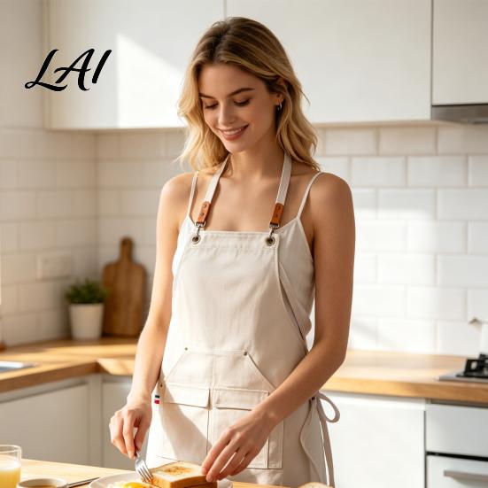 Cross Back Work Apron Waterproof Kitchen with Pockets Chef Cooking for Men Women Floral Arrangement Barista Gardening Painting Craft