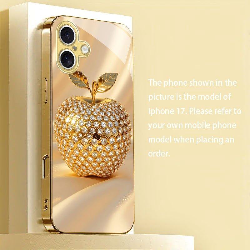 Goldfarbene Glas-Handyhülle mit Diamantmuster, geeignet für iPhone 17 16 15 14 13 12 11Pro Max Plus, stoßfeste Rückabdeckung