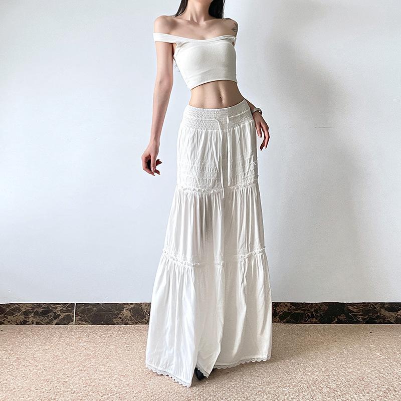 New Summer Style Gentle Lace Versatile Slim Long Skirt Vacation Style Casual Loose Lace Skirt for Women