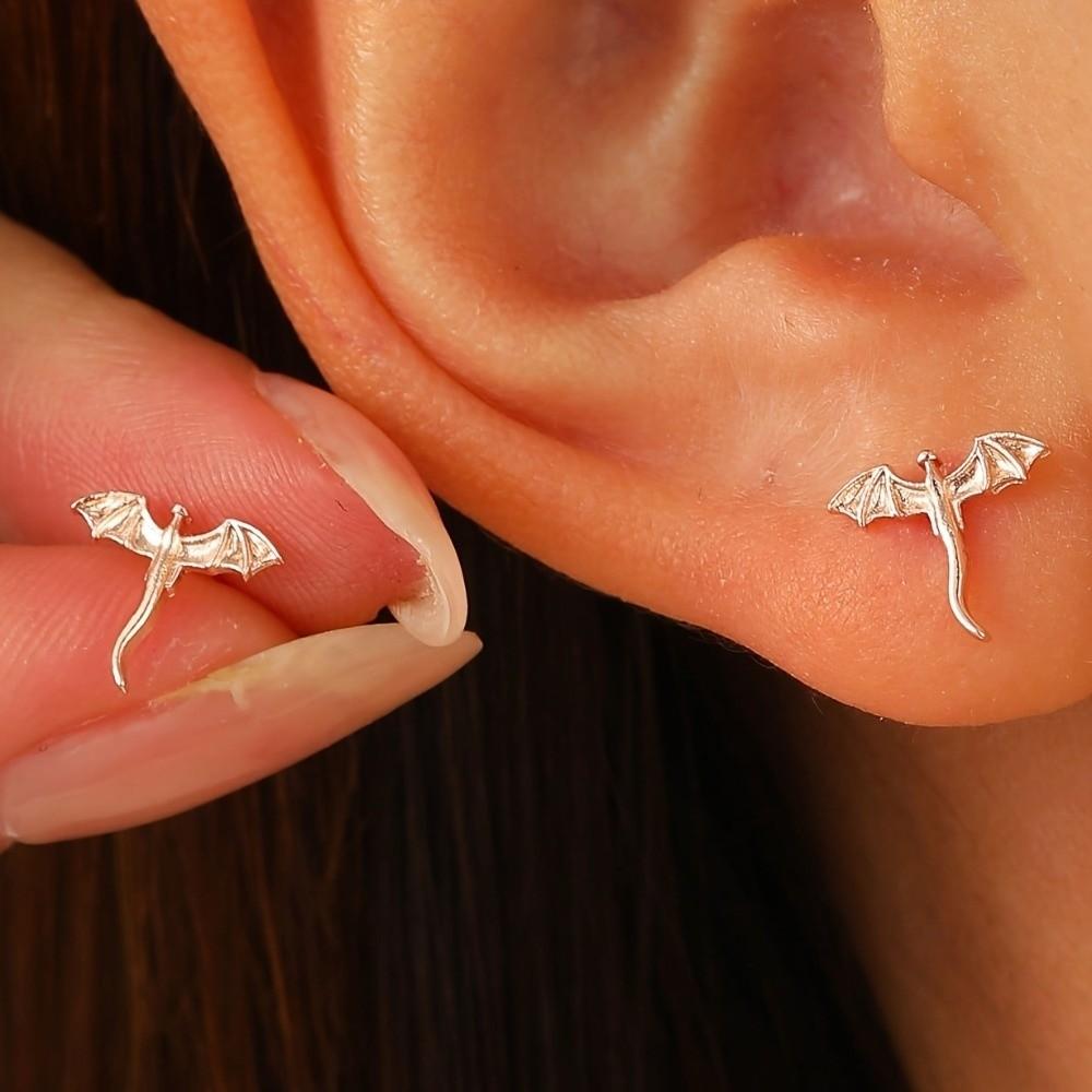 Small Metal Stud Earrings Unique Flying Dragon Stud Earrings Trendy Vintage Dragon Earrings  Daily
