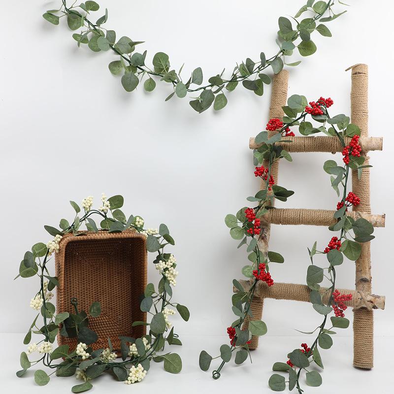 Artificial Red Fruit Rattan False Flower Wall Hanging Simulation Green Plant Christmas Home Decoration Shooting Props