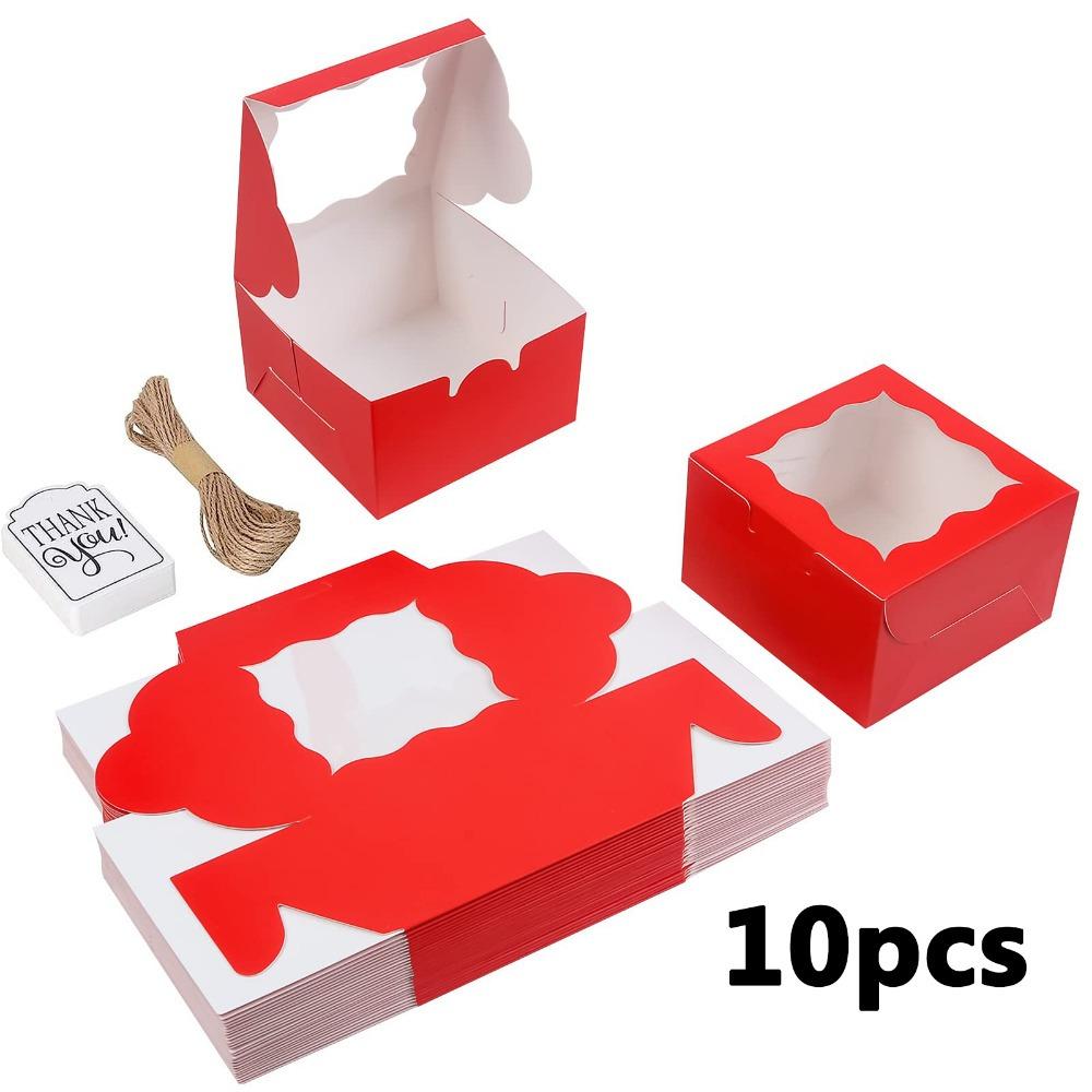 10pcs Treat Boxes with Window Gift Box with Tag and Rope Kraft Paper Red Gift Packing Box for Easter Weddings Parties Soap DIY