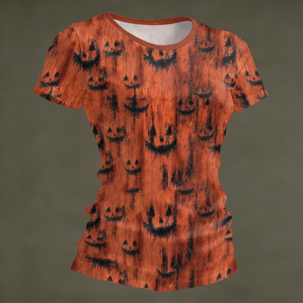 Damen Halloween Print Kurzarm Hals Locker Sitzendes T-Shirt für Party Freizeitkleidung