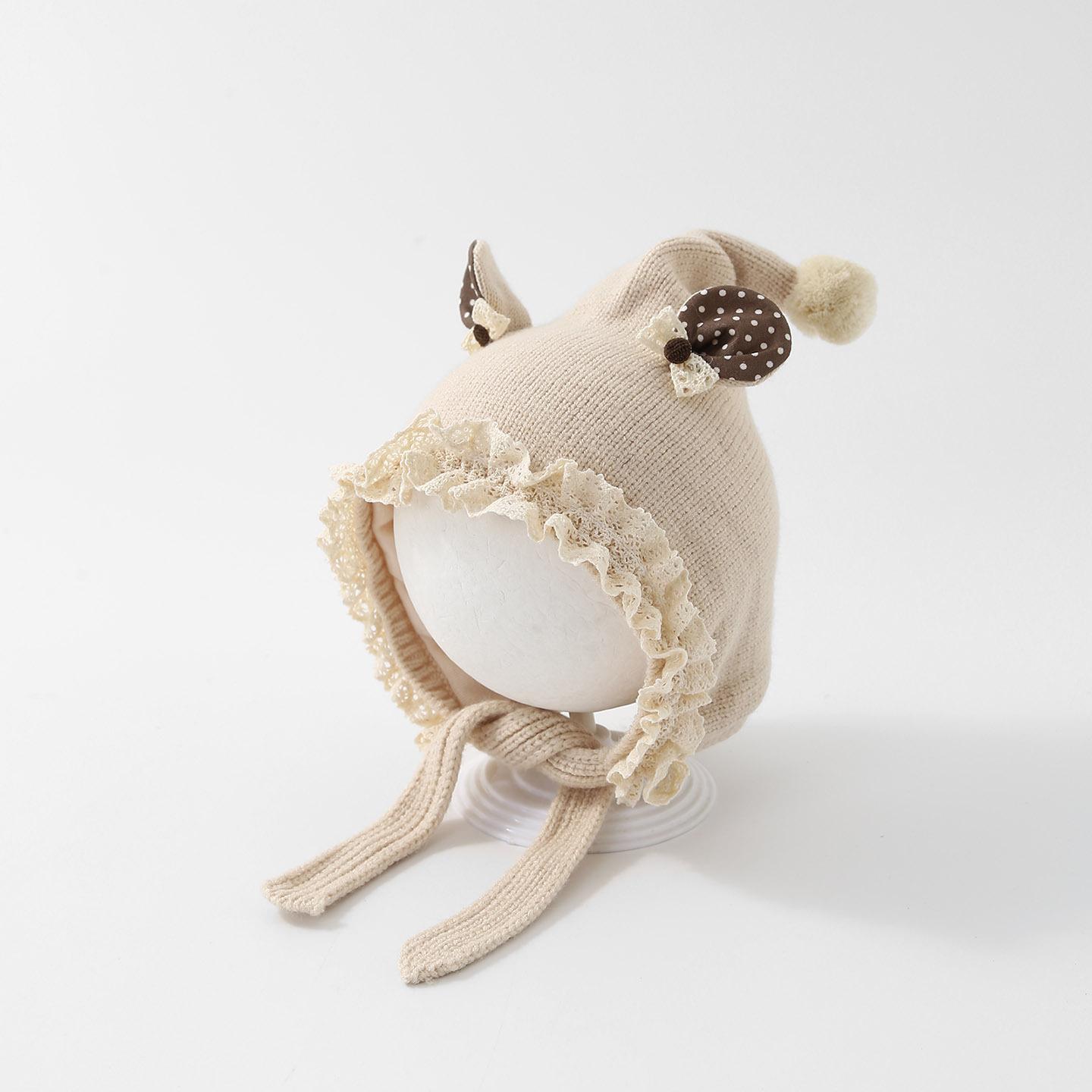 Cute 3D Deer Antler Baby Earflap Hat Kids Cartoon Animal Fleece Knitted Beanie Windproof Warm Common Fabric Adjustable Tie Hat белый