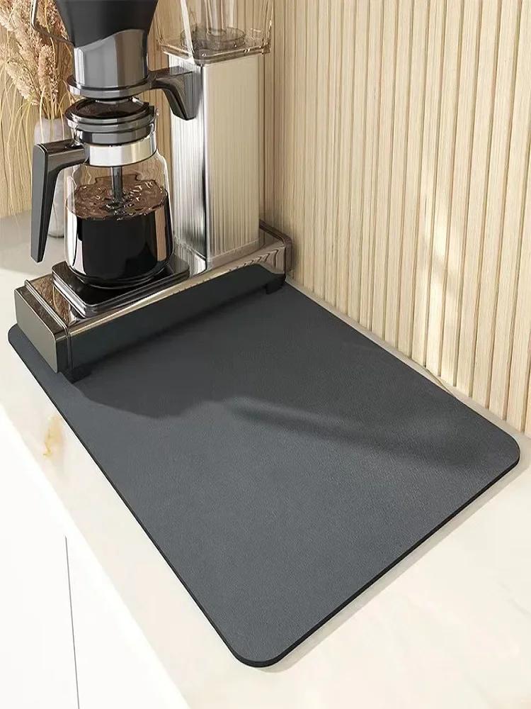 2025 New Solid Color Diatomaceous Earth Drying Mat Non-slip Absorbent Mat Tableware Kitchen Countertop Drainage Mat Table Mat