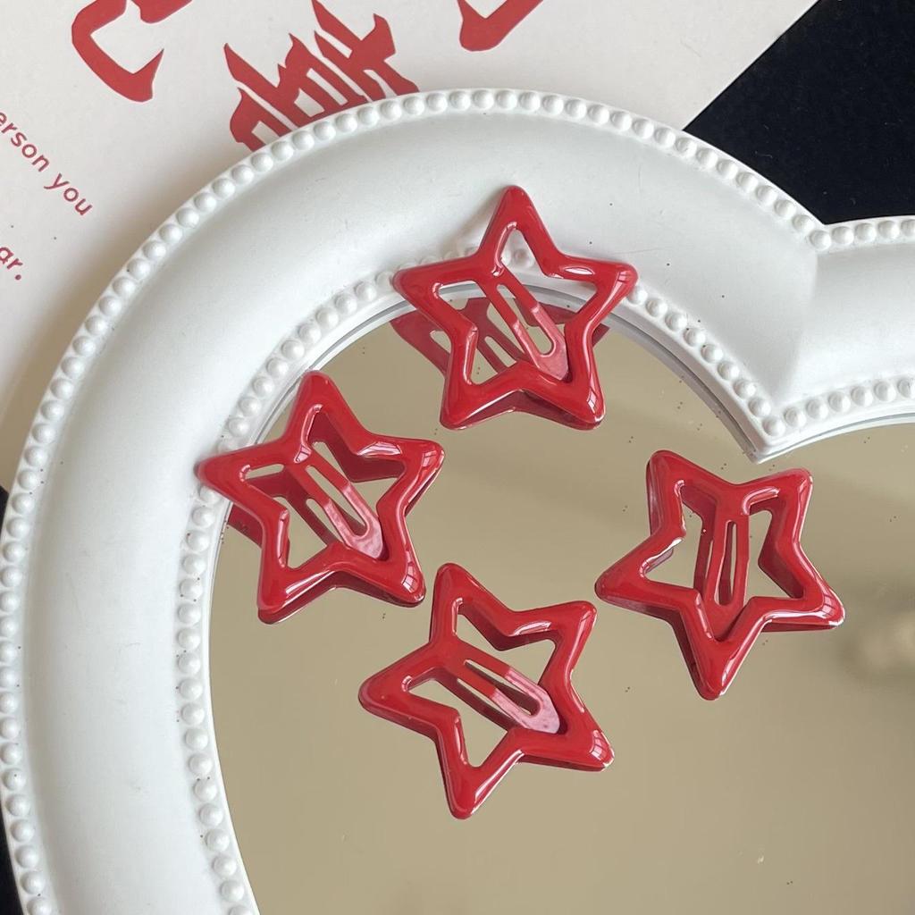 Clips de păr Y2K Stea cu Sclipici Roșu - Perfect pentru Look-uri Picante de Anul Nou și Stiluri la Modă Mileniale