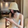 Unique Woven Women Sun Hat Solid Color Breathable Straw Fisherman Hat Foldable Visor Cap Bucket Hat Vacation